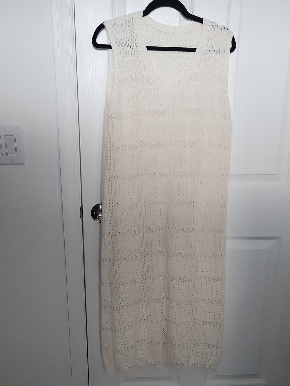 Cream Crochet Knit Maxi Dress Open Weave Sweater Vest Cover Up XL
